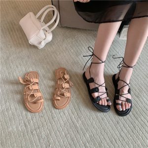 Fengda Women's Flat Sandals 2025 Summer Fairy Style Roman Beach Shoes