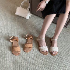 Flat Sandals Women 2025 Korean Style Versatile Simple Fairy Gentle Student One-Strap Roman Shoes Summer