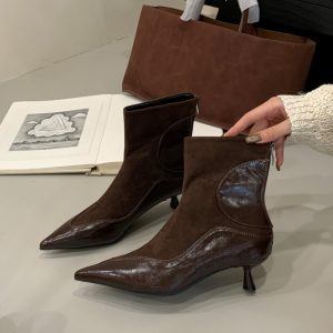 2025 New Autumn Winter Faux Suede Short Boots Fashion Simple Style Thin Mid Heel Temperament Versatile Slim Boots