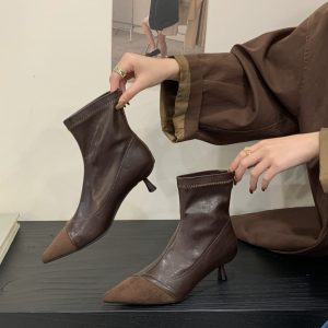 2025 New Autumn Winter Suede Ankle Boots Fashion Simple Mid Heel Elegant Versatile Color Block Slim Boots