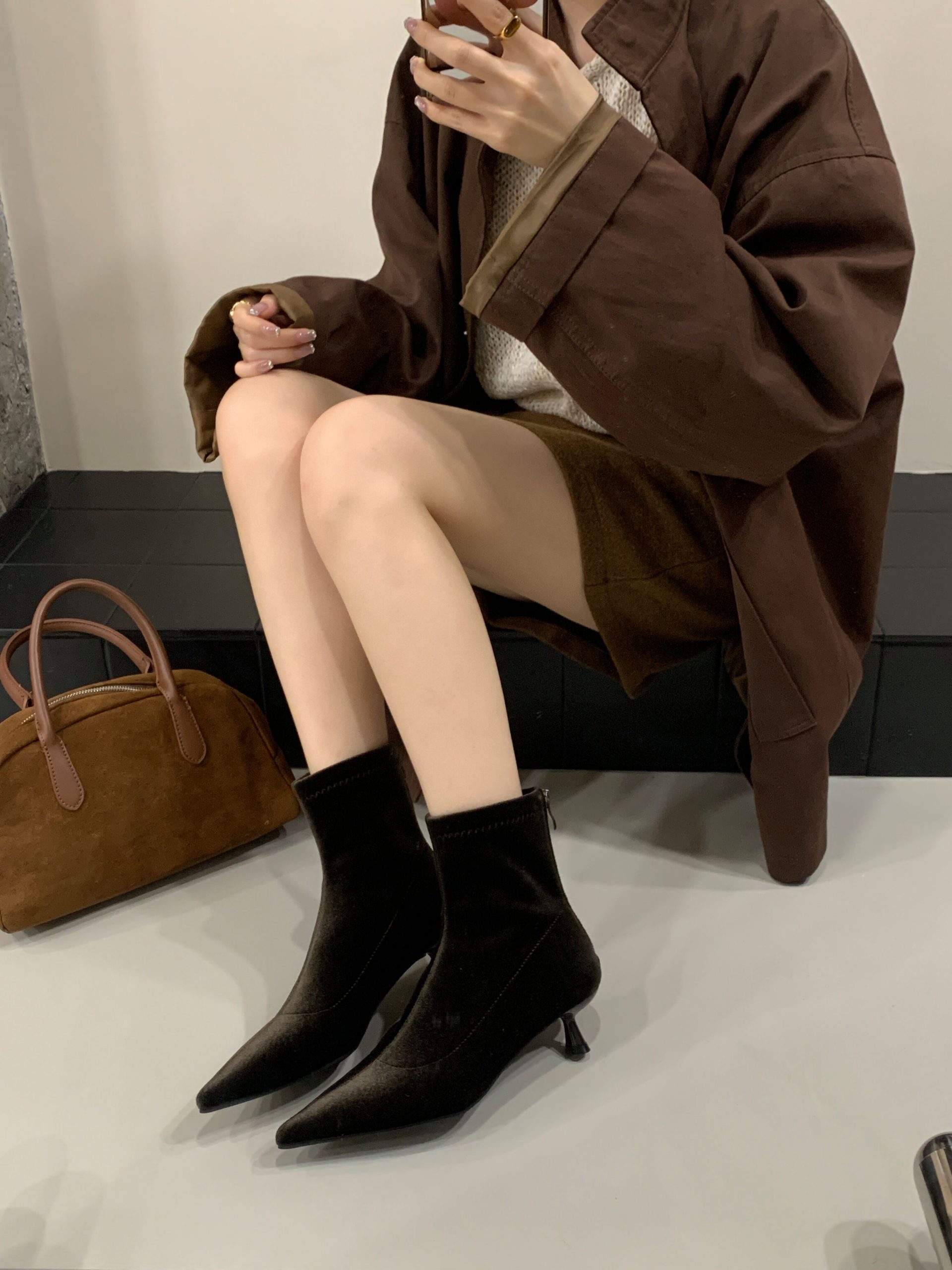 2025 New Autumn Winter Suede Ankle Boots Fashion Simple Style Slim Fit Heeled Boots
