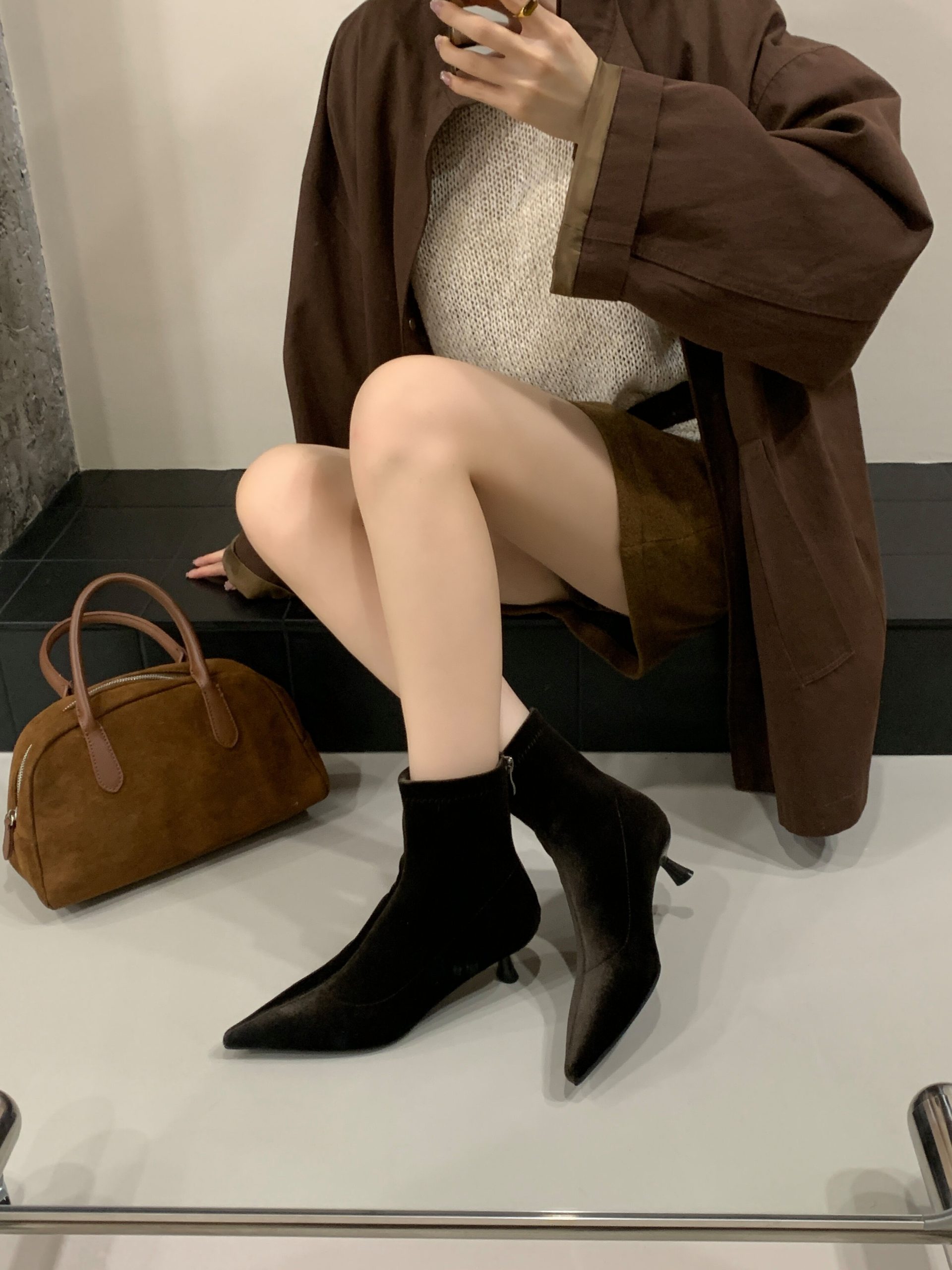 2025 New Autumn Winter Suede Ankle Boots Fashion Simple Style Slim Fit Heeled Boots - Image 3