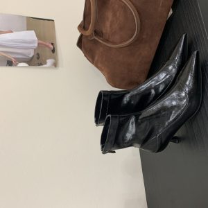 2025 New Autumn Winter Suede Short Boots Fashion Simple Style Slim Heel Mid Heel Temperament Versatile Slim Boots