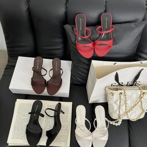 2025 Summer New Light Luxury Women's Slippers with Satin Upper and Mid Heel