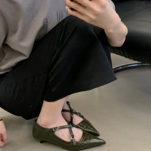 2026 New Autumn Pointed Toe Kitten Heel Cross Strap Mary Jane Shoes for Women