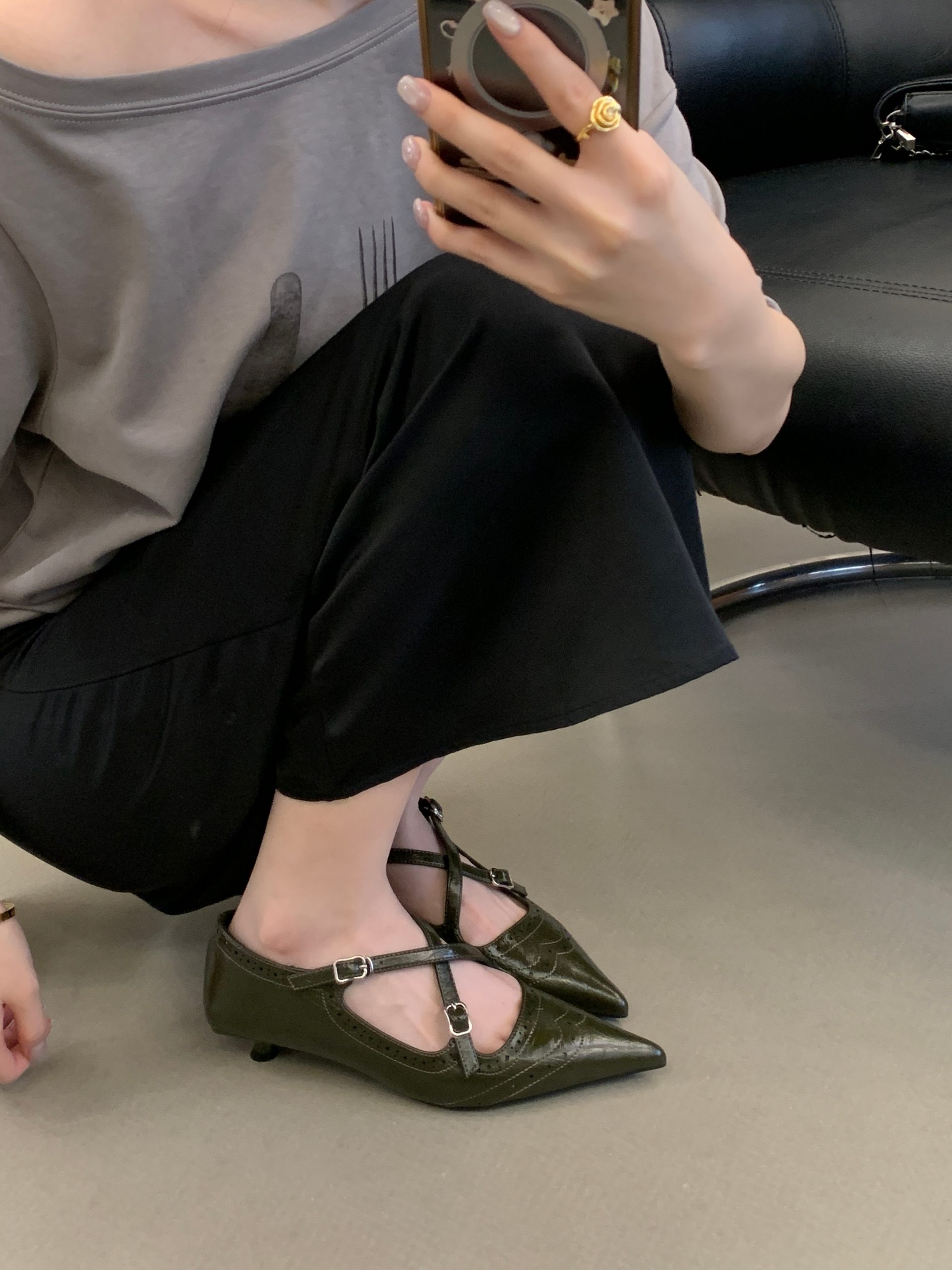 2026 New Autumn Pointed Toe Kitten Heel Cross Strap Mary Jane Shoes for Women