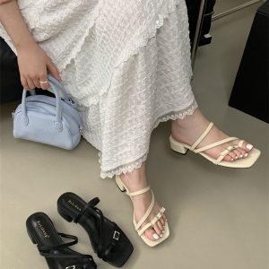 Women's Chunky Heel Toe-Thong Sandals Roman Style 2025 New Trendy Slip-On Casual Sandals